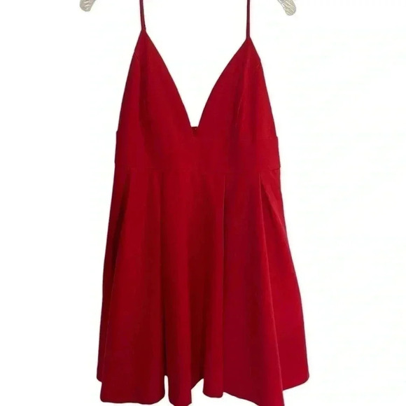 Lulus Red V-Neck Spaghetti Strap Skater Dress | Fit & Flare Party Dress L - Picture 12 of 13